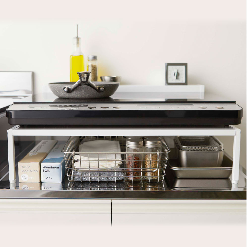 棚付きIHクッキングヒーターラック タワー 山崎実業 tower ホワイト/ブラック 5633 5634 タワーシリーズ