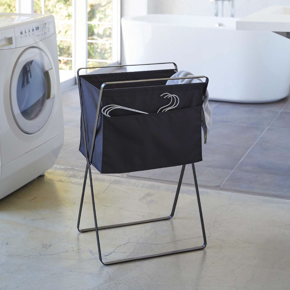 折り畳み高床式ランドリーバスケット タワー 山崎実業 tower ホワイト/ブラック 5661 5662 タワーシリーズ