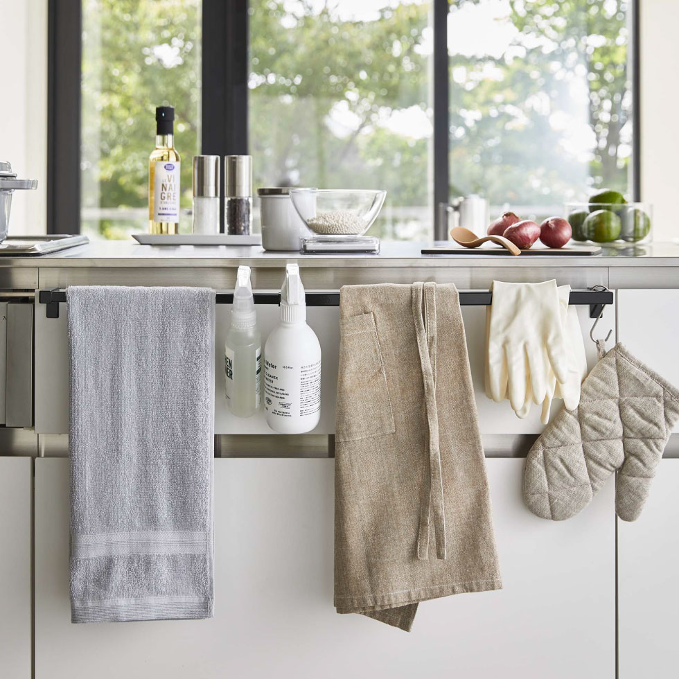 伸縮ロングタオルハンガーバー タワー 山崎実業 tower ホワイト/ブラック 5692 5693 タワーシリーズ