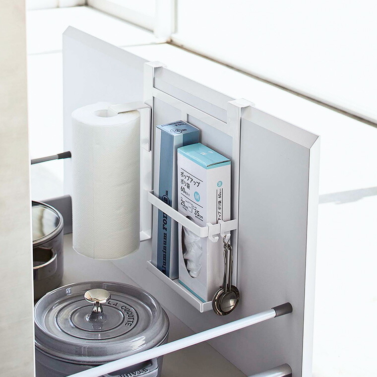 シンク扉キッチンペーパー＆ラップホルダー タワー 山崎実業 tower ホワイト/ブラック 5694 5695 タワーシリーズ