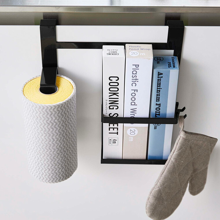 シンク扉キッチンペーパー＆ラップホルダー タワー 山崎実業 tower ホワイト/ブラック 5694 5695 タワーシリーズ