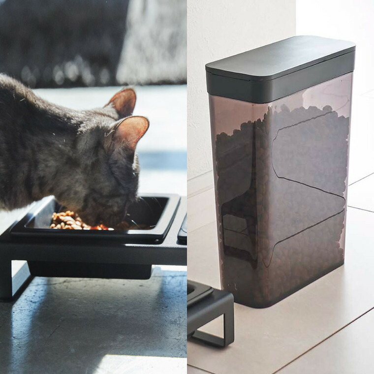 ペットフードストッカー 1.2kg & ペットフードボウルスタンドセット タワー 山崎実業 tower ホワイト/ブラック 5607 5608 4206 4207 タワーシリーズ