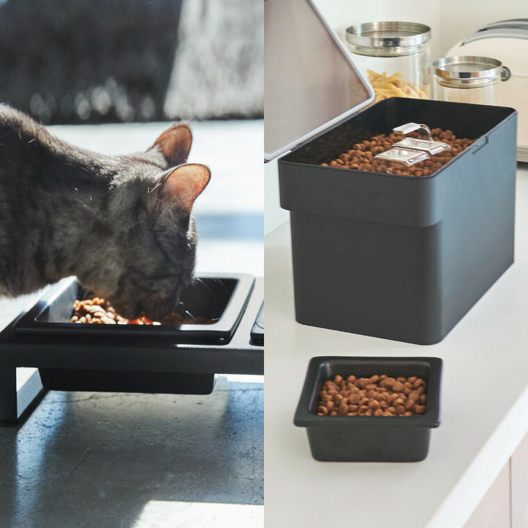 密閉ペットフードストッカー 3.5kg 計量カップ付 & ペットフードボウルスタンドセット タワー 山崎実業 tower ホワイト/ブラック 5611 5612 4206 4207 タワーシリーズ