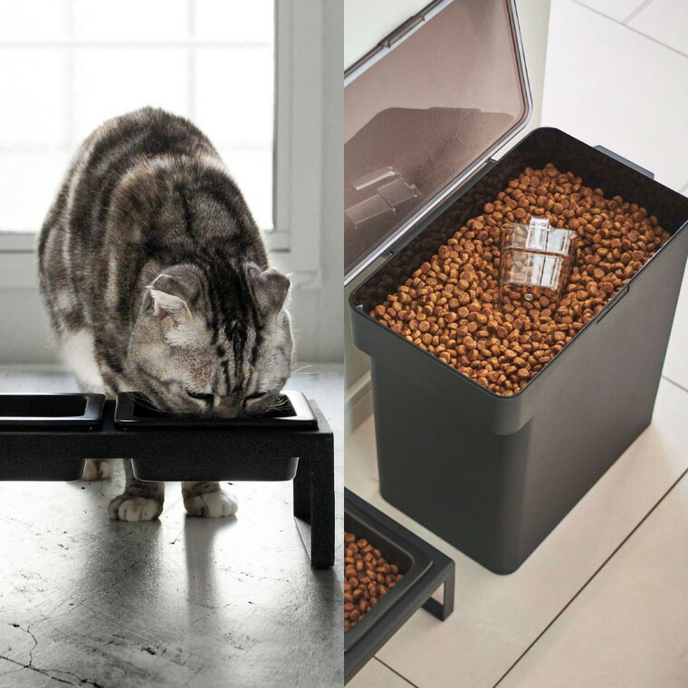 密閉ペットフードストッカー 6.5kg 計量カップ付 & ペットフードボウルスタンドセット トール タワー 山崎実業 tower ホワイト/ブラック 5615 5616 4744 4745 タワーシリーズ