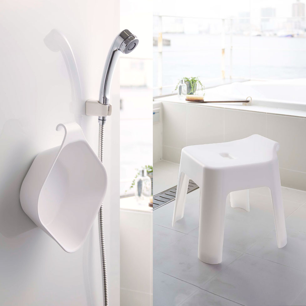 風呂椅子＆風呂桶 セット（引っ掛け風呂イス SH30 + マグネット＆引っ掛け湯おけ） タワー 山崎実業 tower ホワイト/ブラック 5526 5527 5378 5379 タワーシリーズ