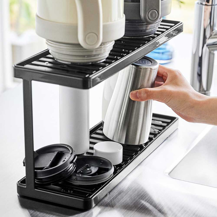 山崎実業 tower トレー付きジャグボトル&グラススタンド タワー 2段 ホワイト ブラック 3714 3715