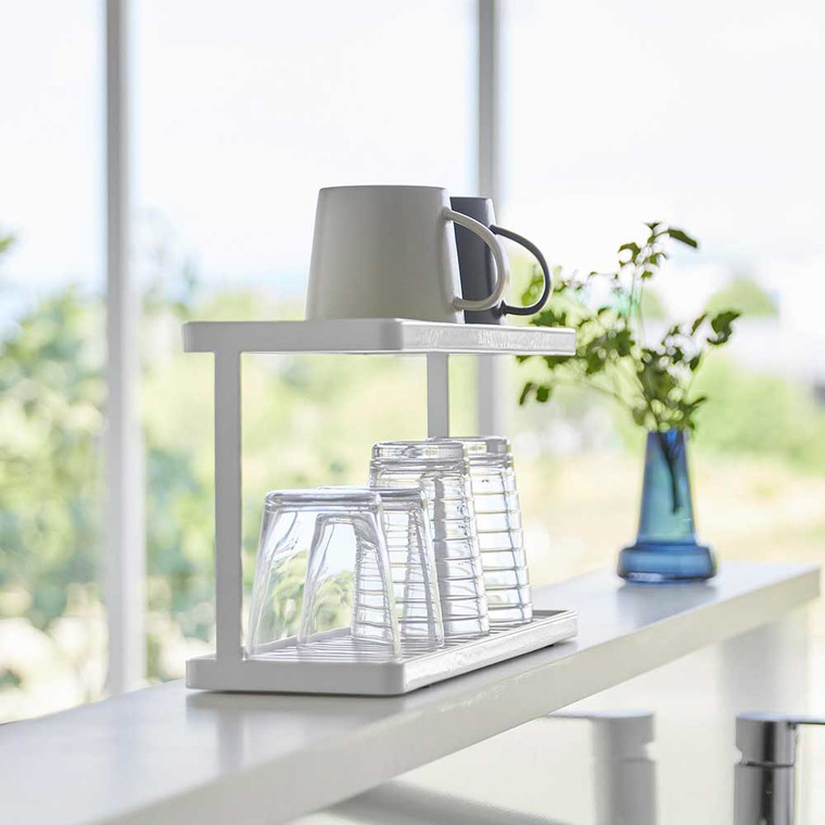 山崎実業 tower トレー付きジャグボトル&グラススタンド タワー 2段 ホワイト ブラック 3714 3715