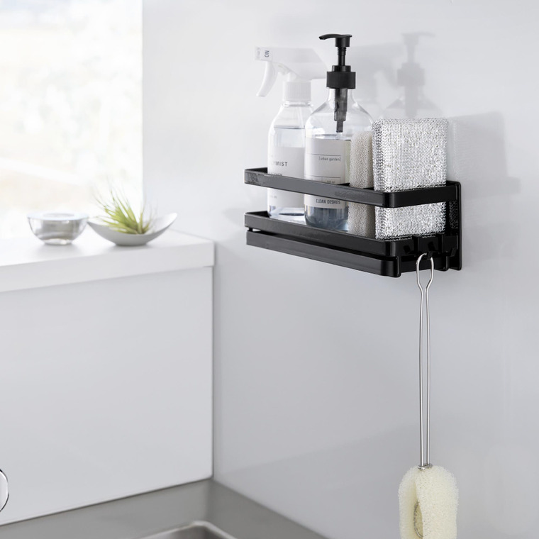 山崎実業 tower マグネットスポンジ&ディスペンサーラック タワー トレー付き ホワイト/ブラック 3972 3973