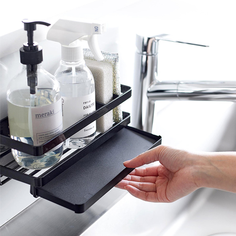 山崎実業 tower マグネットスポンジ&ディスペンサーラック タワー トレー付き ホワイト/ブラック 3972 3973