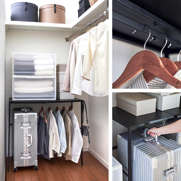 山崎実業 tower 伸縮キャリーケース上ラック タワー 幅51～92cm ホワイト ブラック 4370 4371