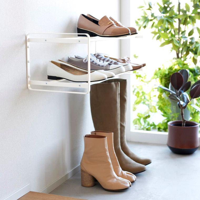 山崎実業 tower 石こうボード壁対応ウォールシューズラック タワー 2段 ホワイト ブラック 4504 4505