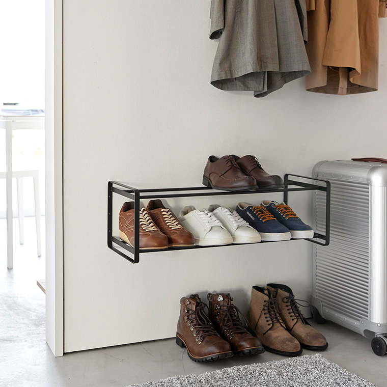 山崎実業 tower 石こうボード壁対応ウォールシューズラック タワー 2段 ホワイト ブラック 4504 4505