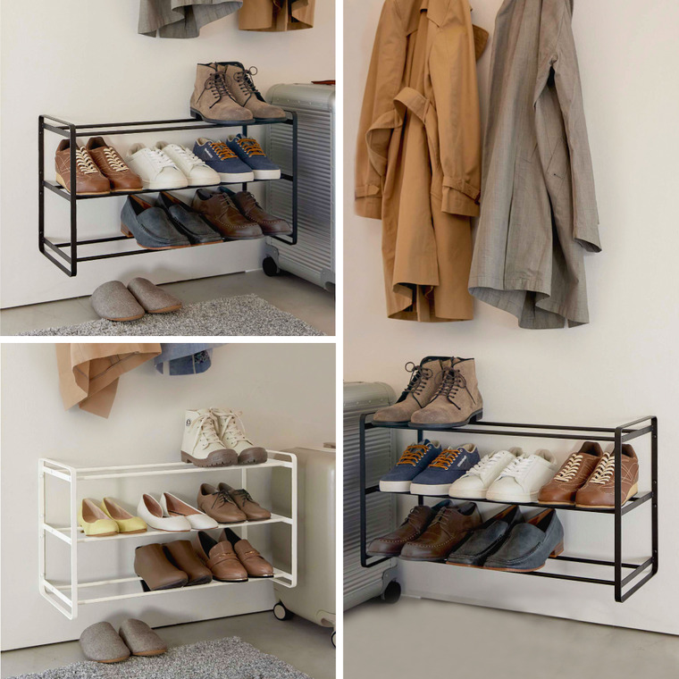 山崎実業 tower 石こうボード壁対応ウォールシューズラック タワー 3段 ホワイト/ブラック 4506 4507