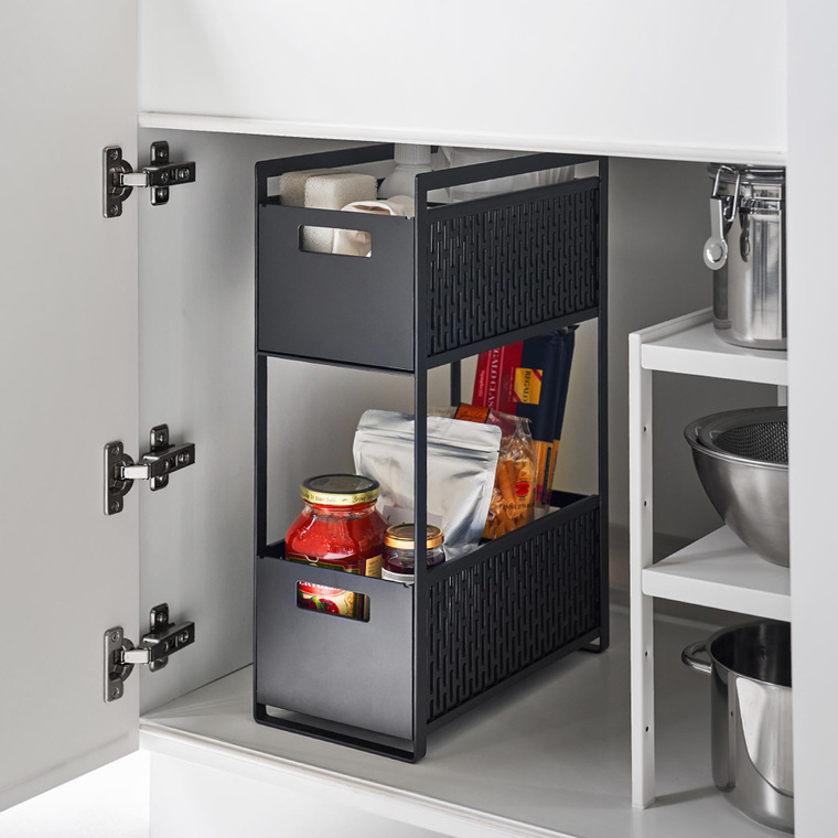 山崎実業 tower シンク下収納バスケット タワー 2段 ホワイト/ブラック 5218 5219