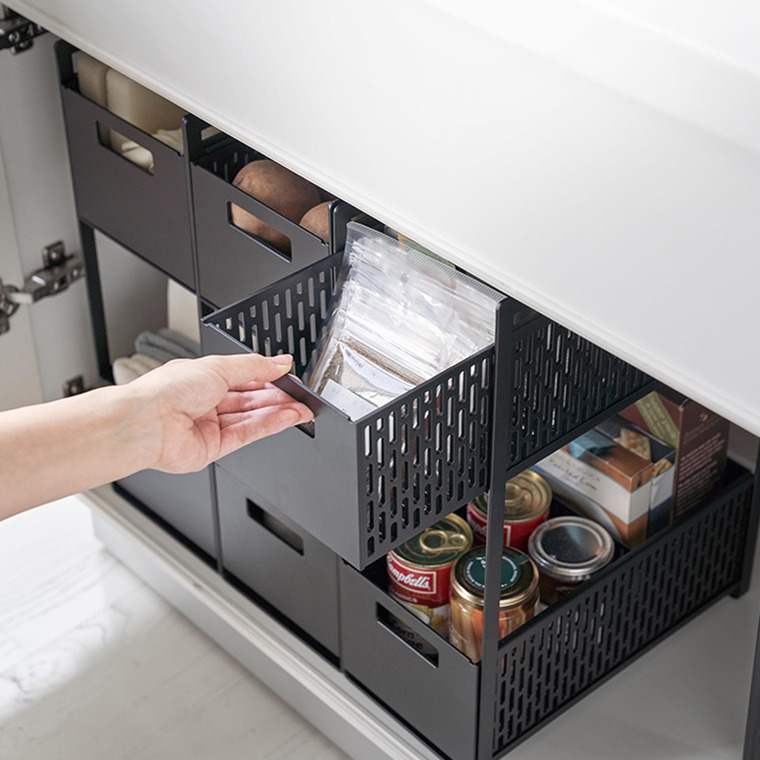 山崎実業 tower シンク下収納バスケット タワー 2段 ホワイト/ブラック 5218 5219