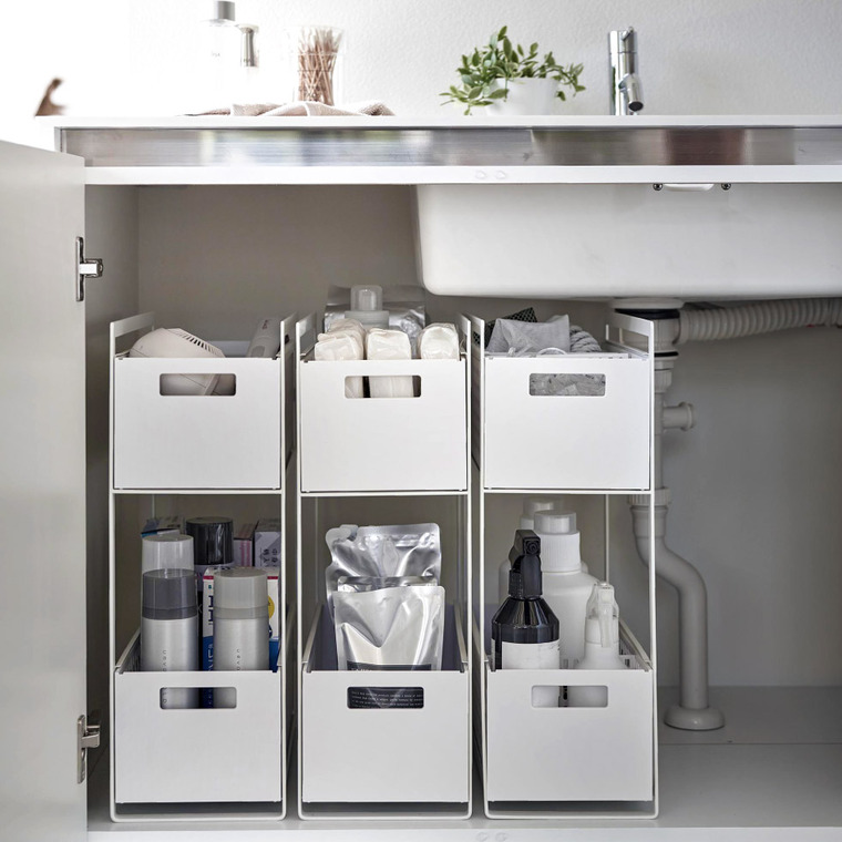 山崎実業 tower シンク下収納バスケット タワー 2段 ホワイト/ブラック 5218 5219