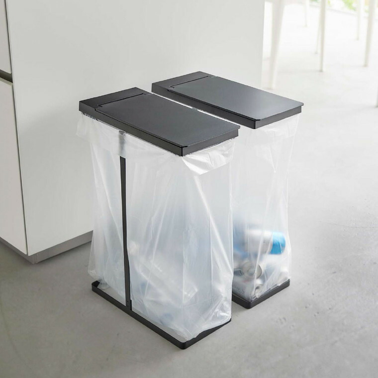 スリム蓋付き分別ゴミ袋ホルダー タワー 45L 2個組 山崎実業 tower ホワイト/ブラック 6184 6185 タワーシリーズ