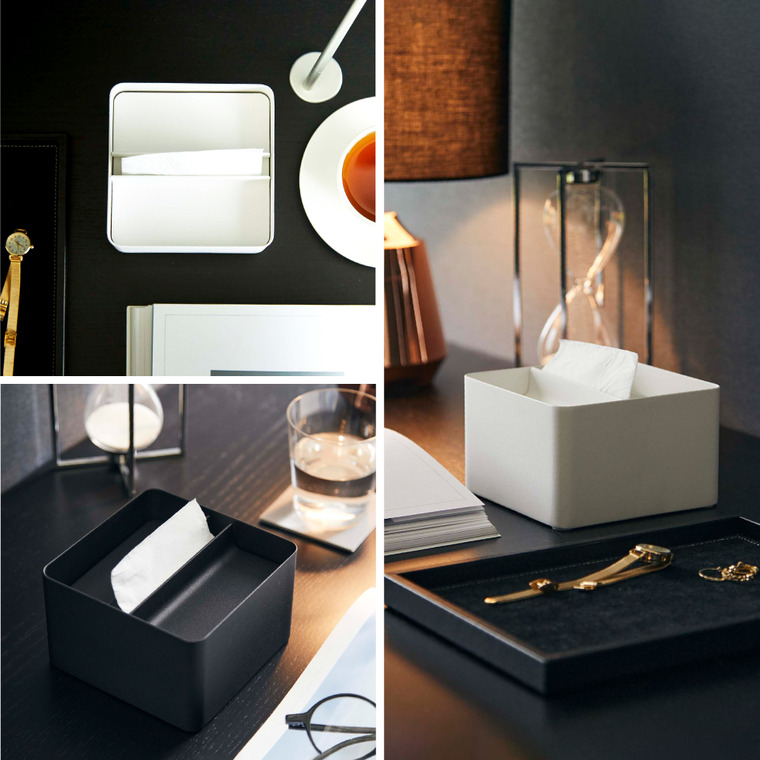 山崎実業 tower 蓋付きハーフティッシュケース タワー ホワイト/ブラック 6195 6196