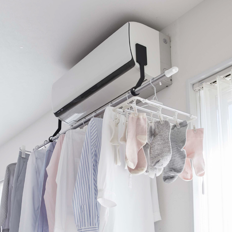 フィルムフックエアコン室内物干しポールホルダー タワー 山崎実業 tower ホワイト/ブラック 6308 6309