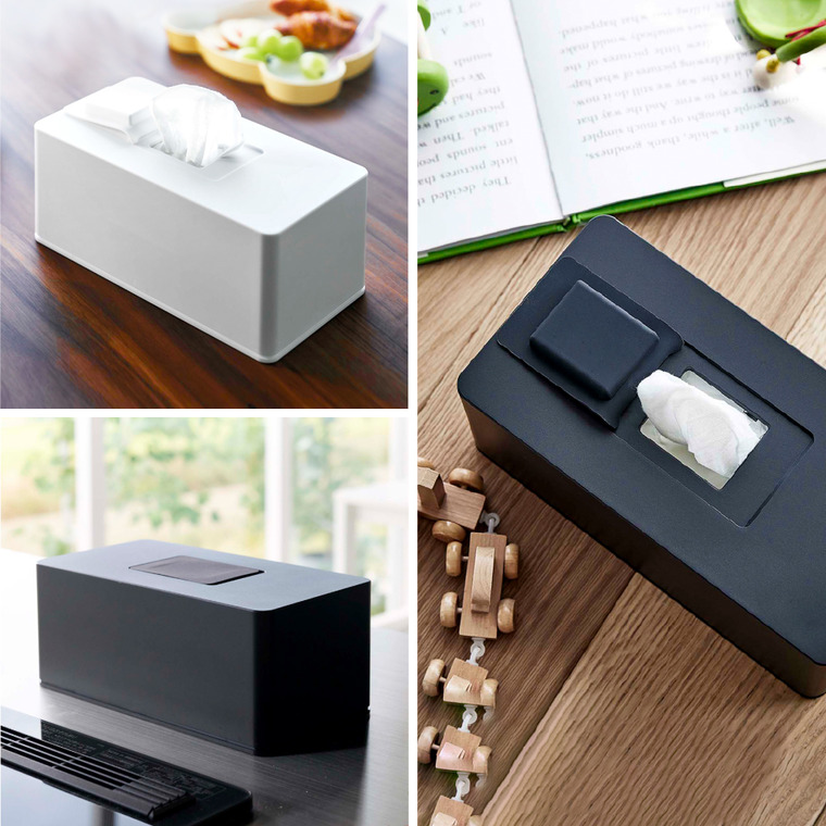 住居用ウェットクリーナーシート&おしり拭きケース タワー山崎実業 tower ホワイト/ブラック 6615 6616