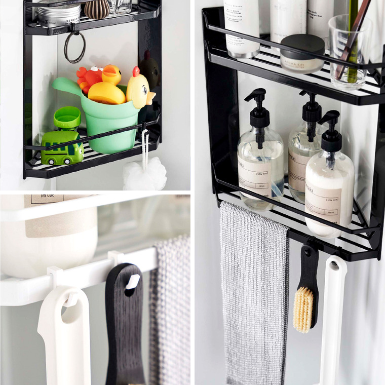 山崎実業 tower マグネットバスルームコーナーラック タワー 2段 ホワイト/ブラック 6623 6624