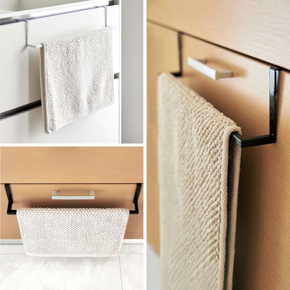 洗面下引っ掛け伸縮バスマット&タオルハンガー タワー 山崎実業 tower ホワイト/ブラック7420 7421