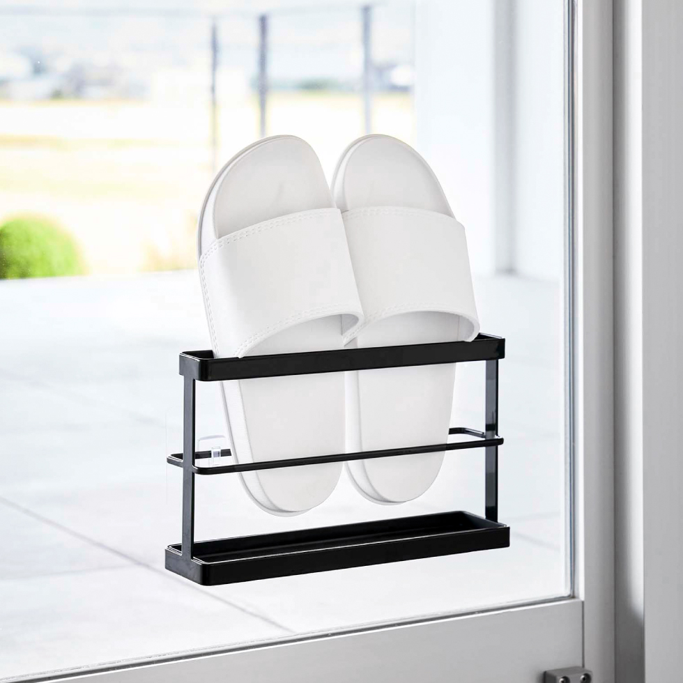 山崎実業 tower ツーウェイベランダスリッパラック タワー トレー付き ホワイト/ブラック 7628 7629
