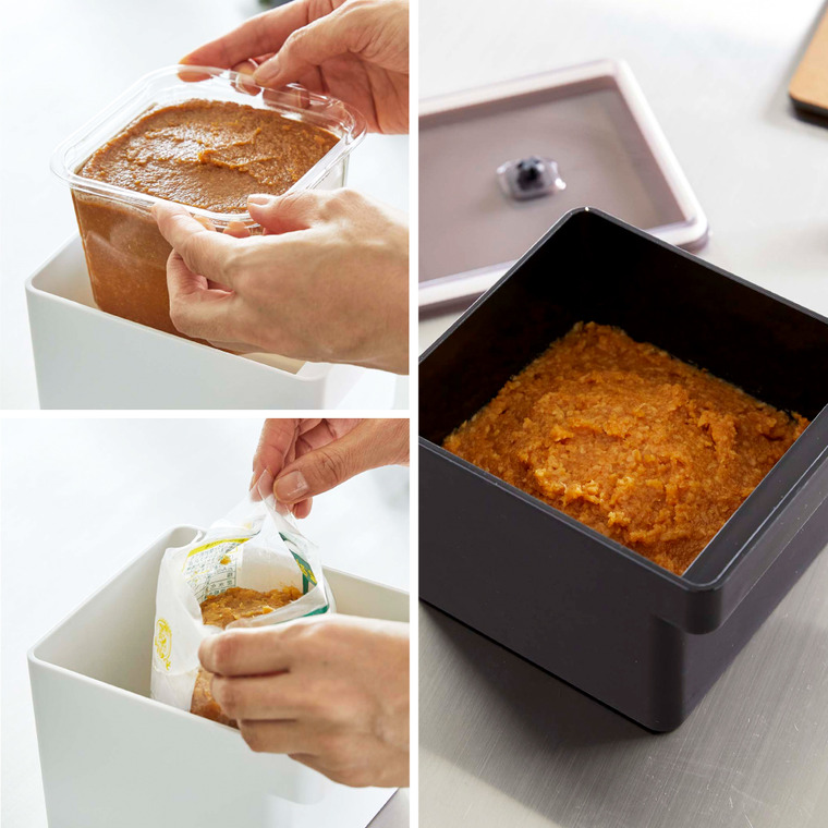 みそパックごと収納ハンドル付き密閉フードコンテナ タワー山崎実業 tower ホワイト/ブラック 7737 7738