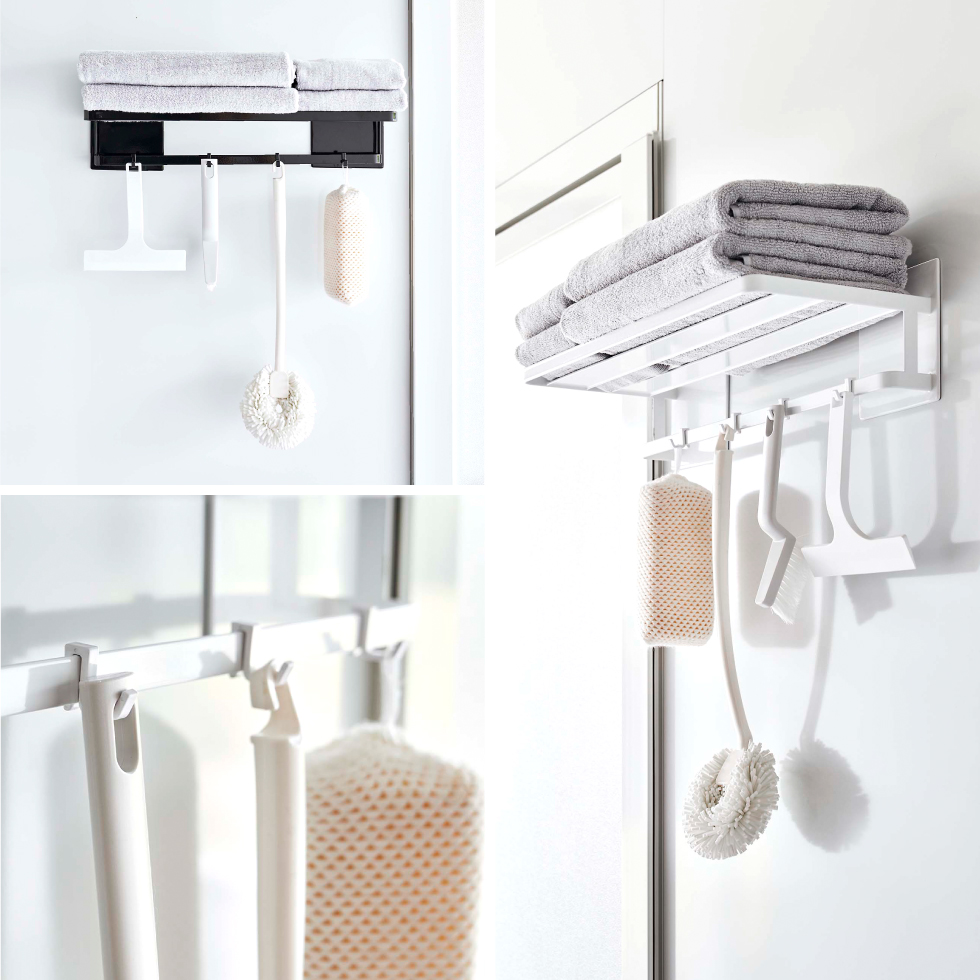 マグネットバスルームバスタオル棚 タワー 山崎実業 tower ホワイト/ブラック 8180 8181