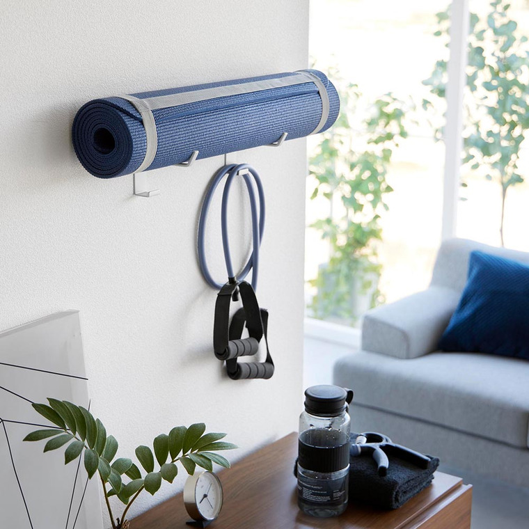 石こうボード壁対応ウォールヨガマットハンガー フック付き タワー 山崎実業 tower ホワイト ブラック 4092 4093