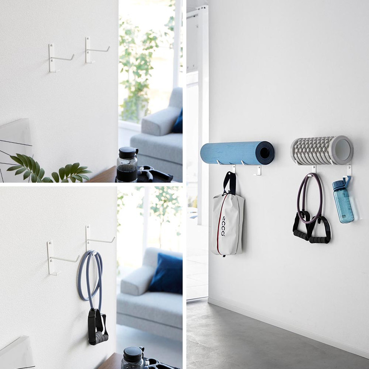 石こうボード壁対応ウォールヨガマットハンガー フック付き タワー 山崎実業 tower ホワイト ブラック 4092 4093