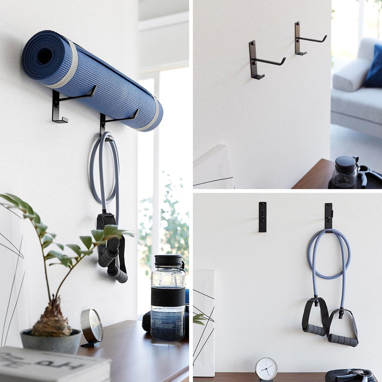 石こうボード壁対応ウォールヨガマットハンガー フック付き タワー 山崎実業 tower ホワイト ブラック 4092 4093