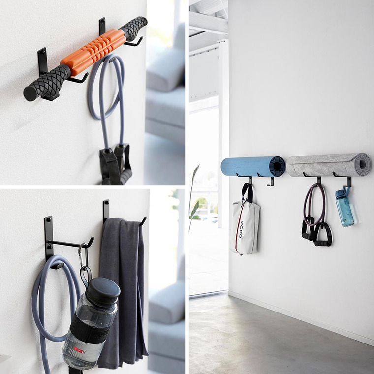 石こうボード壁対応ウォールヨガマットハンガー フック付き タワー 山崎実業 tower ホワイト ブラック 4092 4093