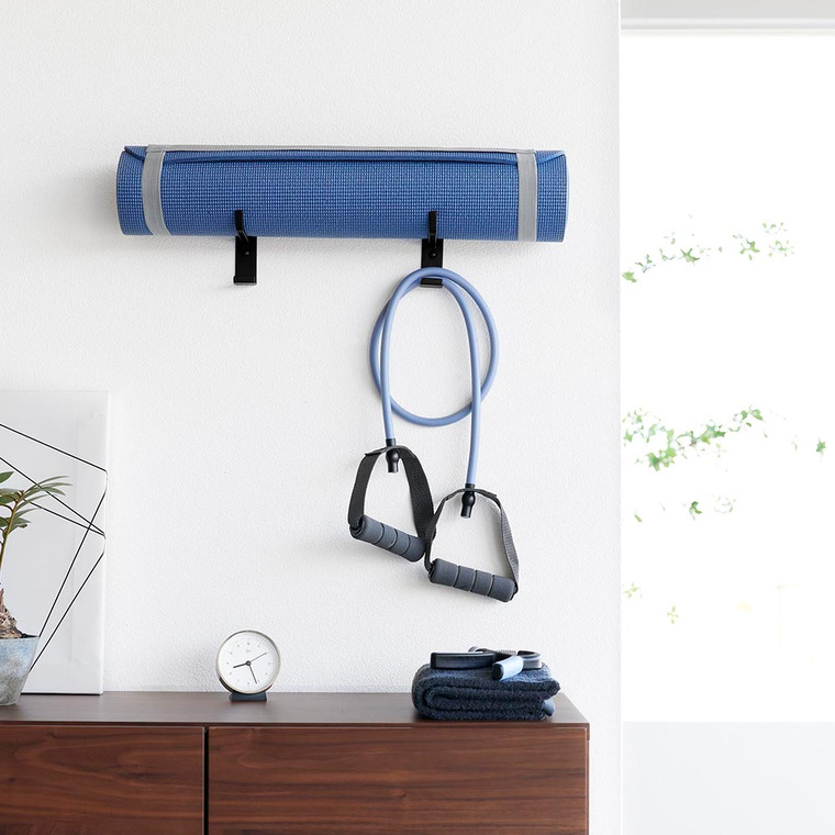 石こうボード壁対応ウォールヨガマットハンガー フック付き タワー 山崎実業 tower ホワイト ブラック 4092 4093