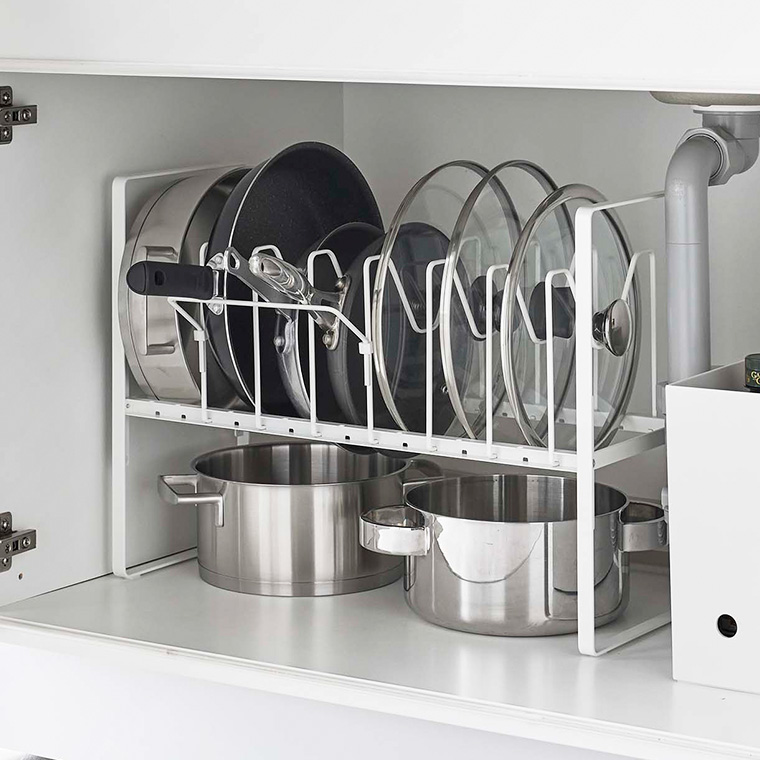 シンク下高さ調整鍋蓋＆フライパン収納ラック 2段 タワー 山崎実業 tower ホワイト/ブラック 5593 5594