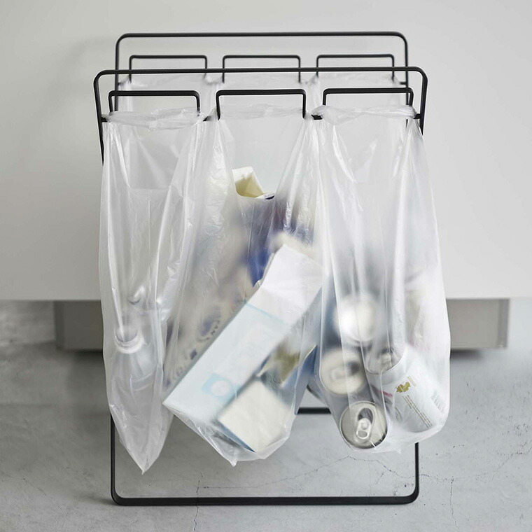 レジ袋3連&45Lゴミ袋スタンド タワー 山崎実業 ホワイト/ブラック 5714 5715