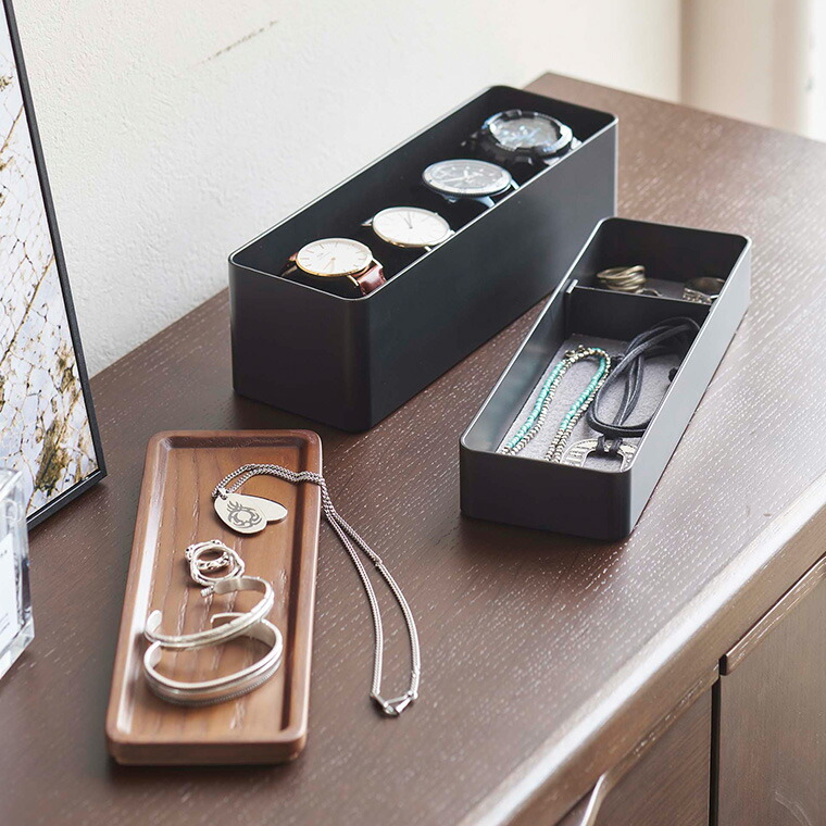 トレー付きスリムアクセサリー＆時計ケース リン 山崎実業 RIN ブラウン/ナチュラル 5812 5813