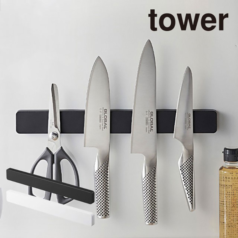 マグネット＆ウォール包丁ホルダー W35 タワー 山崎実業 tower マグネット キッチン ホワイト/ブラック 5201 5202 towerシリーズ